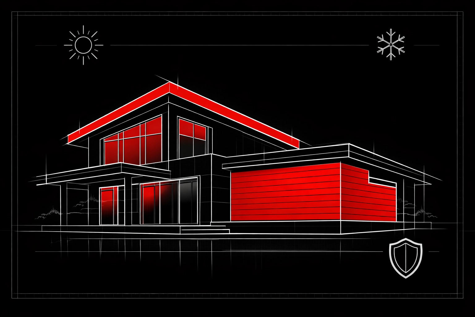 Architectural outline of a modern home with efficient siding and roofing to lower energy bills.