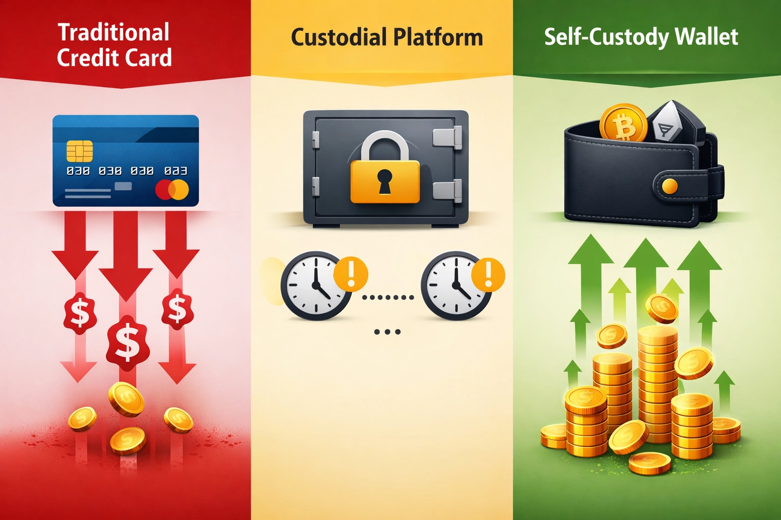 Merchant fee comparison: traditional credit cards vs custodial vs self-custody payments