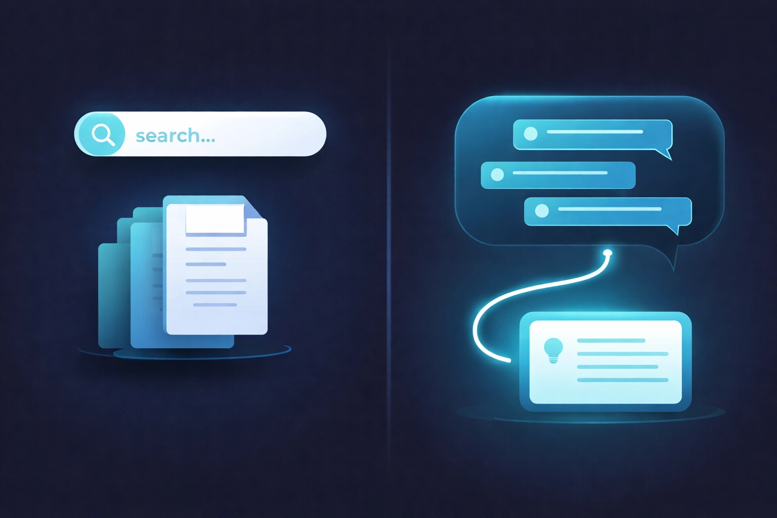 Illustration comparing traditional keyword search with AI prompt conversations for modern search experiences
