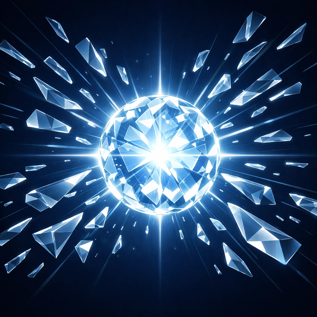 Fragmented data merging into a central sphere symbolizing a unified software source of truth.