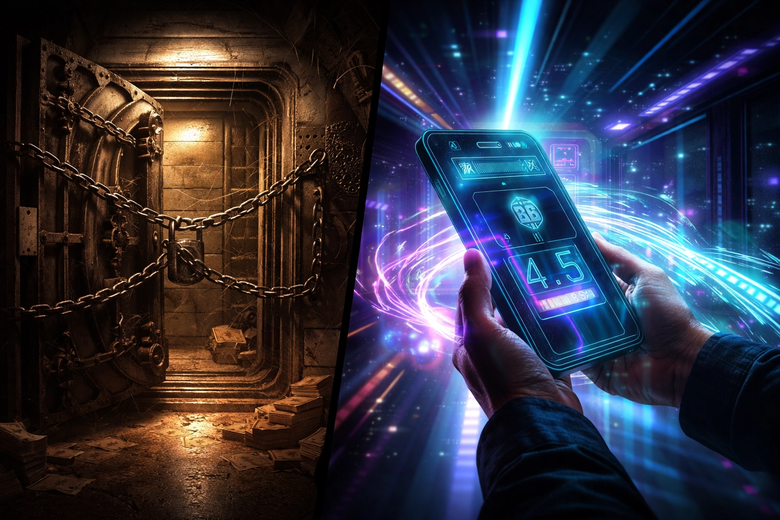 Comparison of traditional custodial banking systems versus modern self-custody crypto wallets in payments