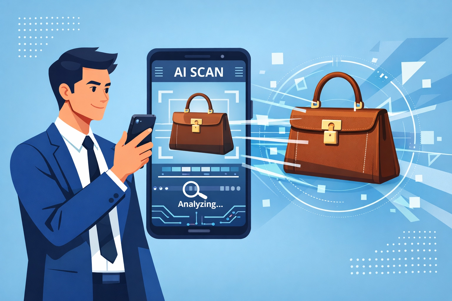 Daisy AI smartphone app authenticating luxury handbag with instant scanning technology