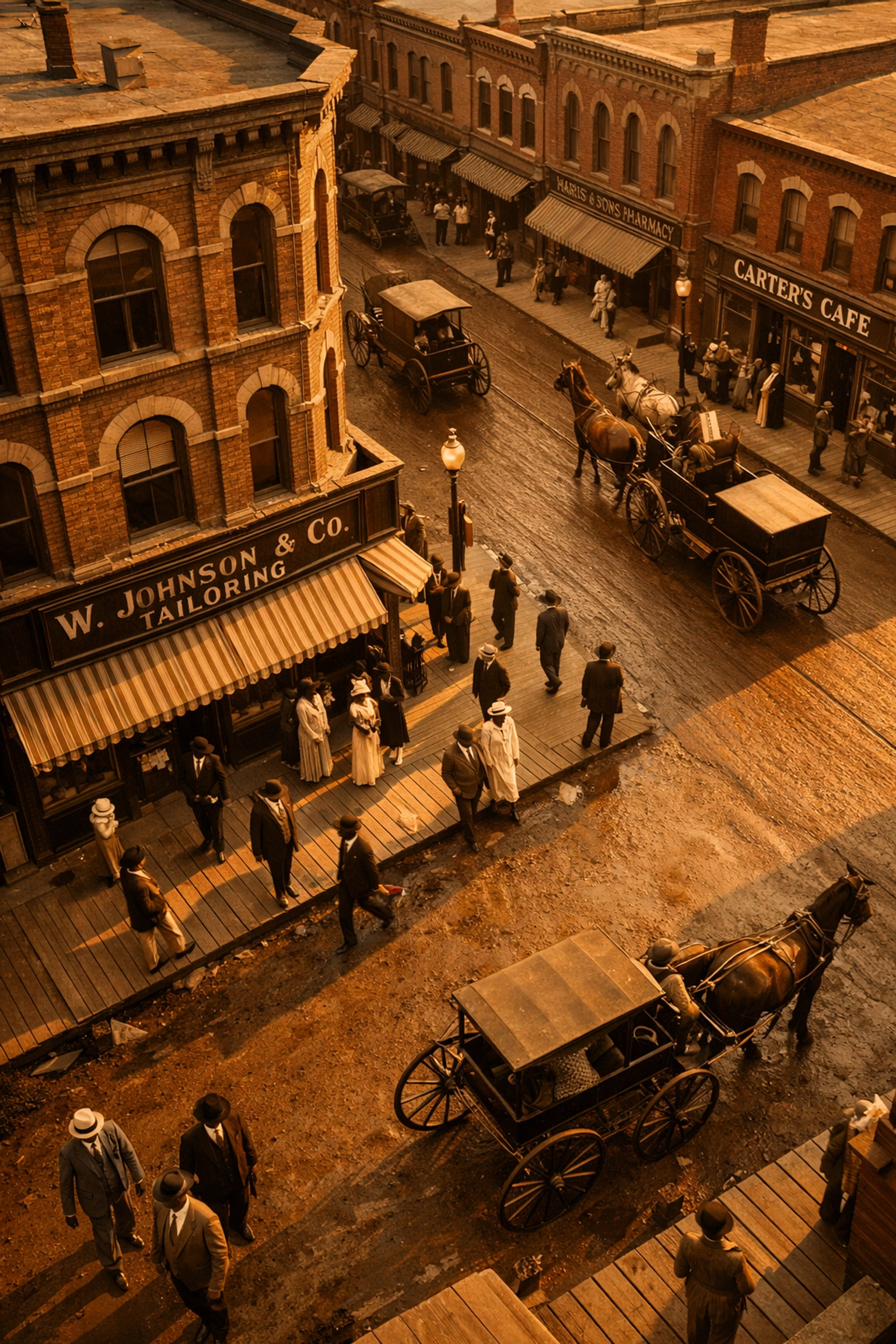 From Black Wall Street to Blackwallstreets.store: How These Icons Paved the Way for Buyblack Historic Black Wall Street Greenwood District with Black entrepreneurs and thriving businesses in 1900s Tulsa