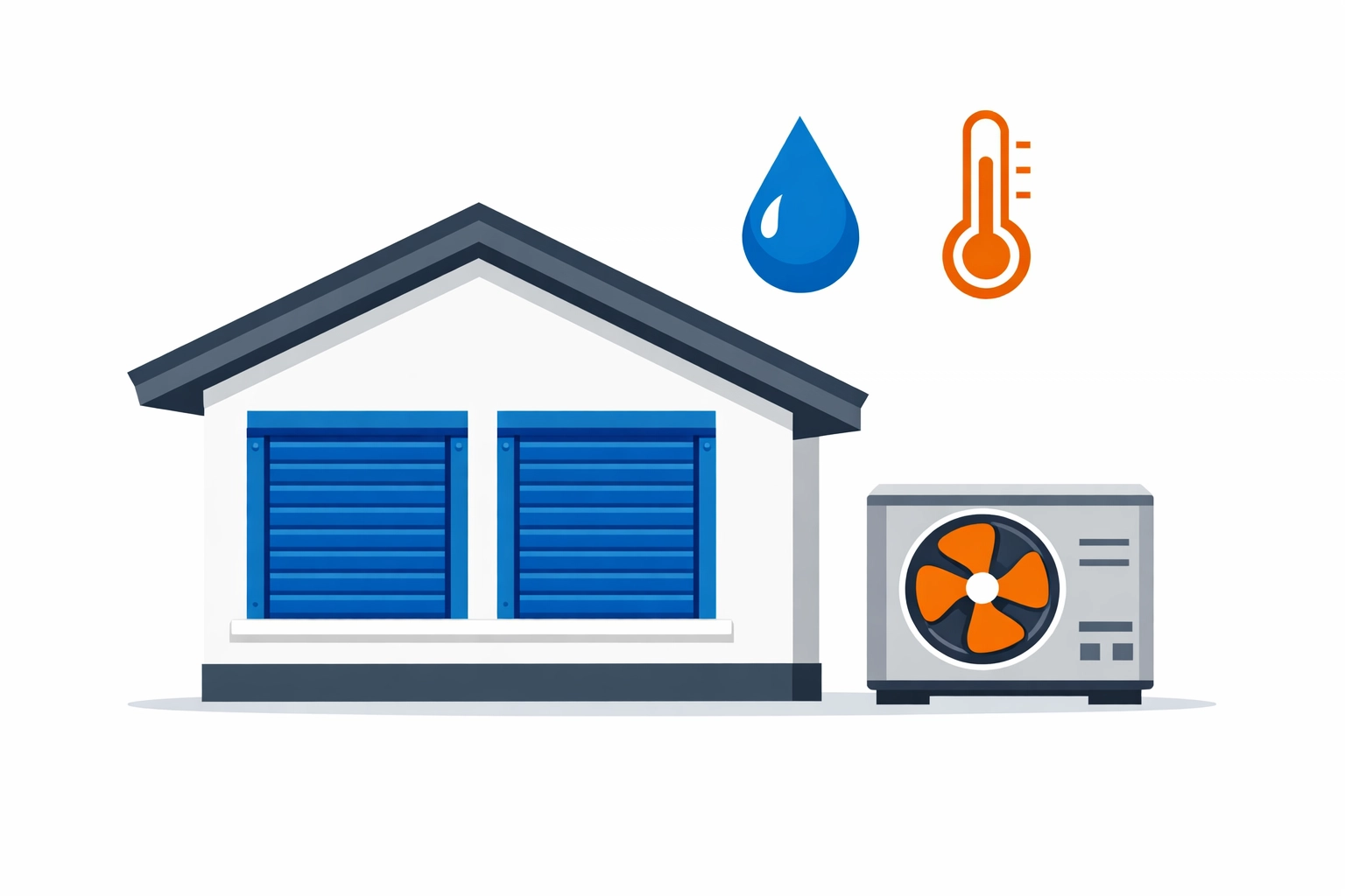 Hurricane shutters closed on a home with HVAC icons for humidity control in Venice, FL.
