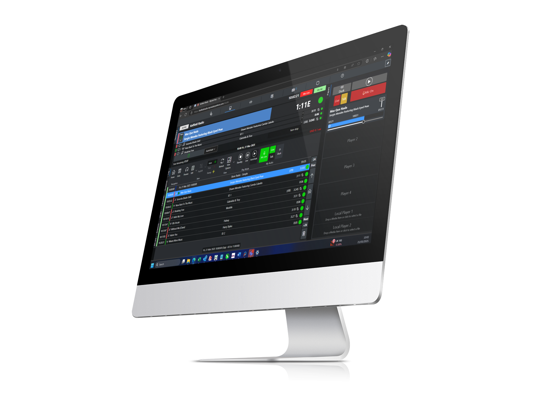 iMac displaying Myriad Playout software