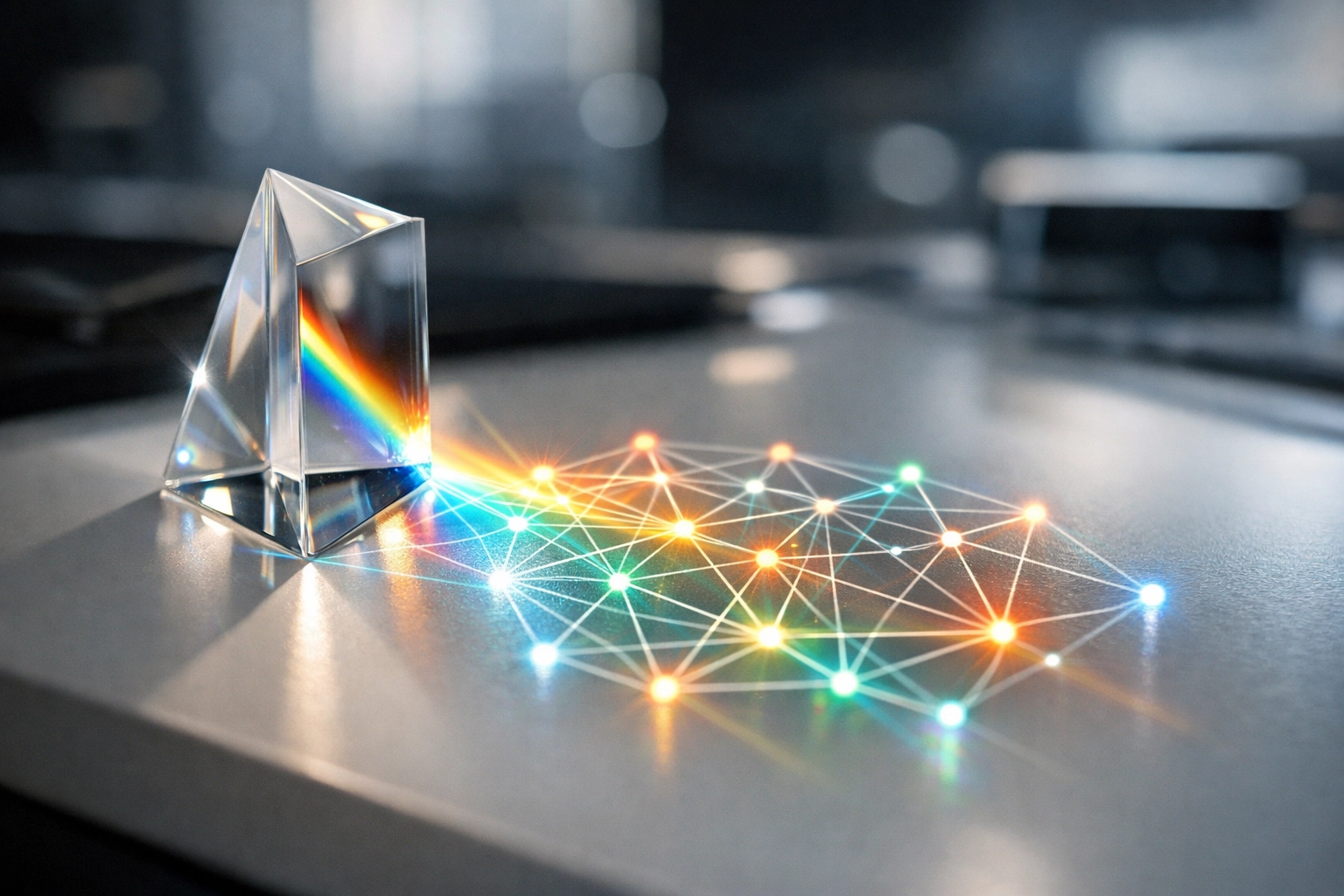 Sunlight through a prism forming a web representing the Knowledge Graph and semantic search patterns.