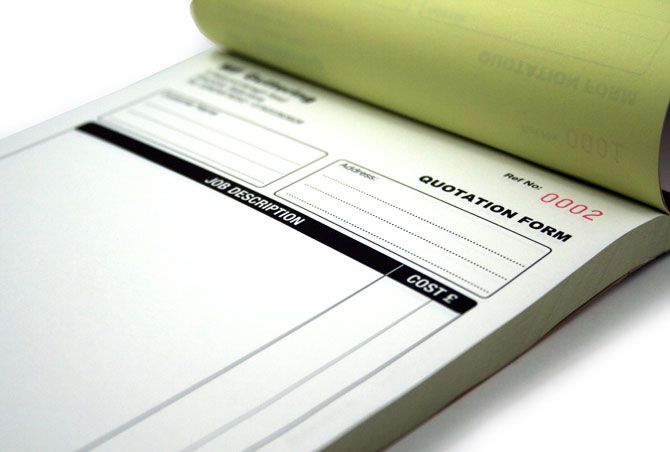 Custom-printed quotation form pad with duplicate NCR sheets