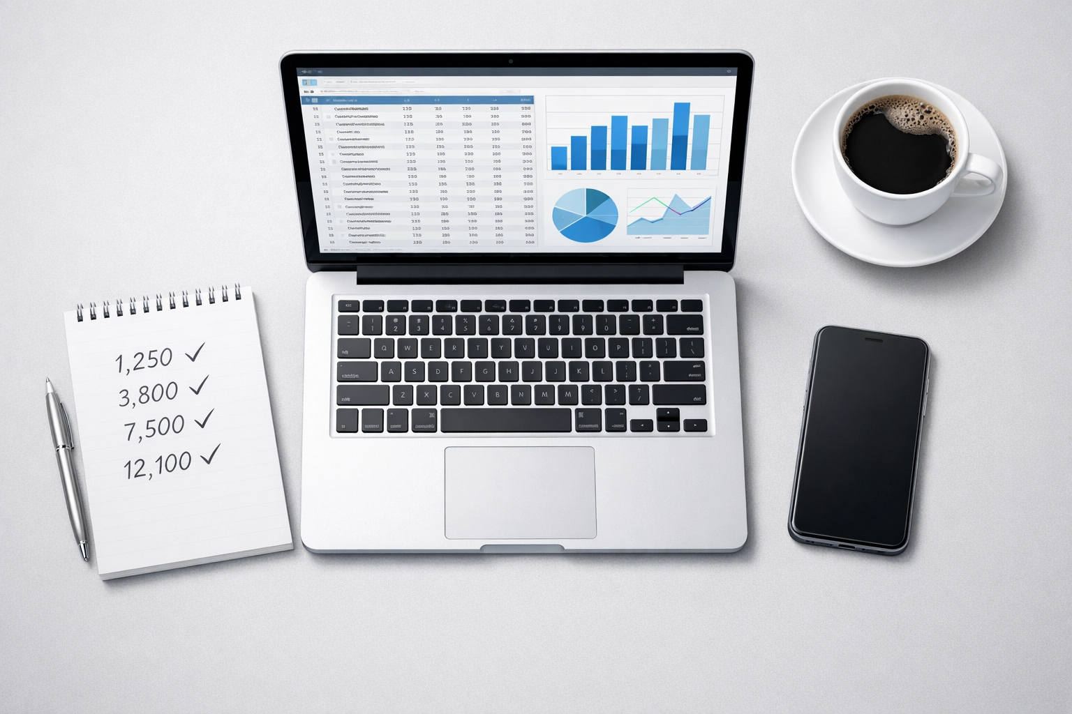 Laptop displaying spreadsheet data and metrics for facility management proposal