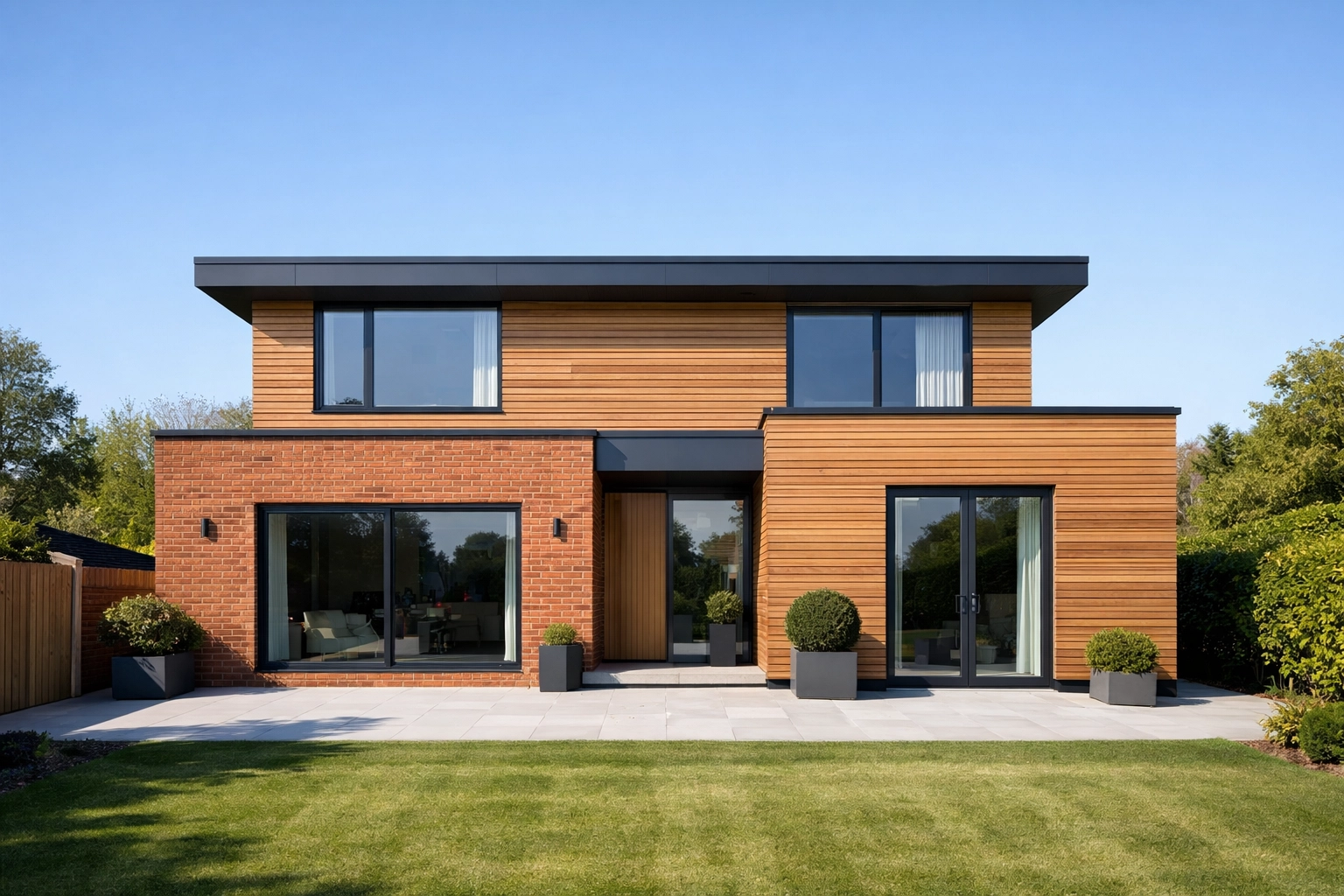 Modern UK home with a flat roof and timber cladding requiring non-standard landlord insurance.