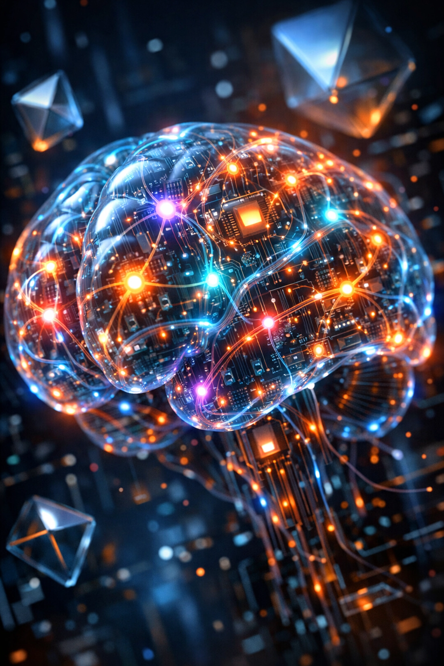 Digital brain and circuit board showing n8n automation logic for business process automation.