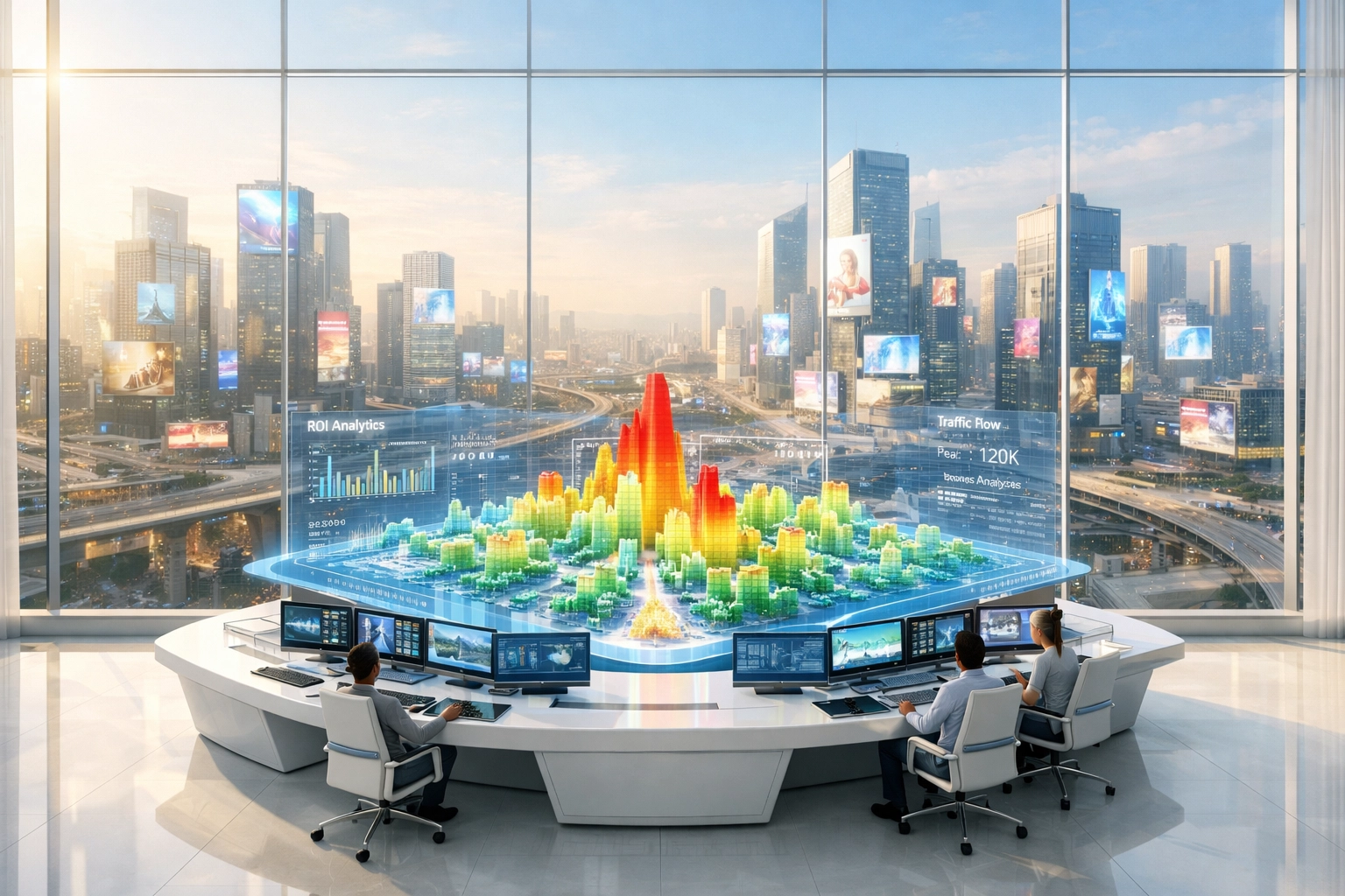 Advanced OOH command center featuring a 3D heatmap for real-time outdoor advertising analytics.
