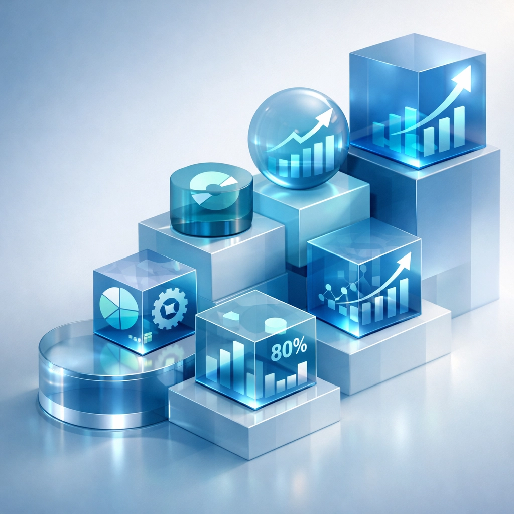 Business optimization visualization showing interconnected performance metrics and growth strategies