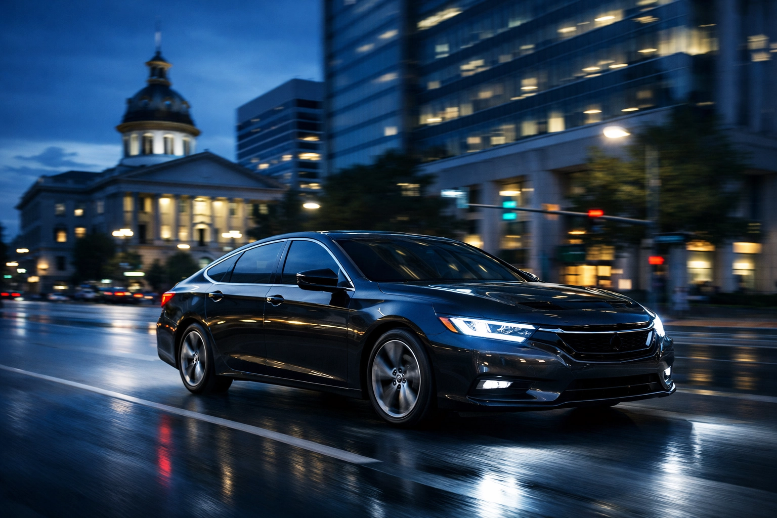 Professional vehicle moving through Columbia for urgent rush service by a process server in South Carolina.