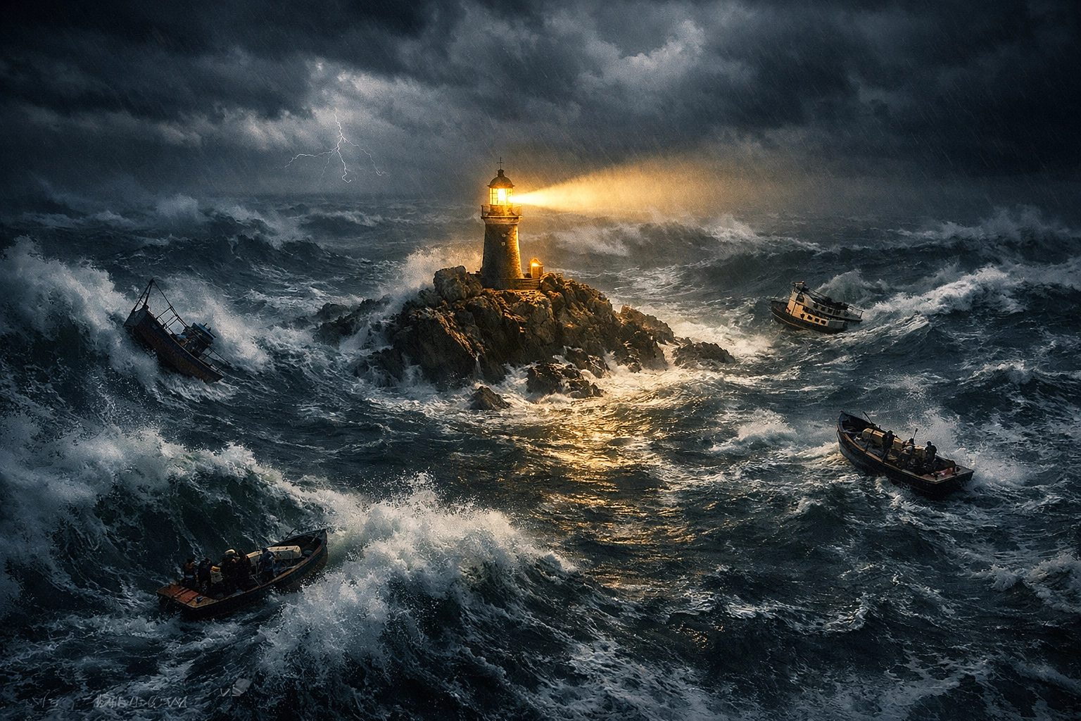 Lighthouse beacon guiding boats through stormy seas symbolizing hedge fund due diligence