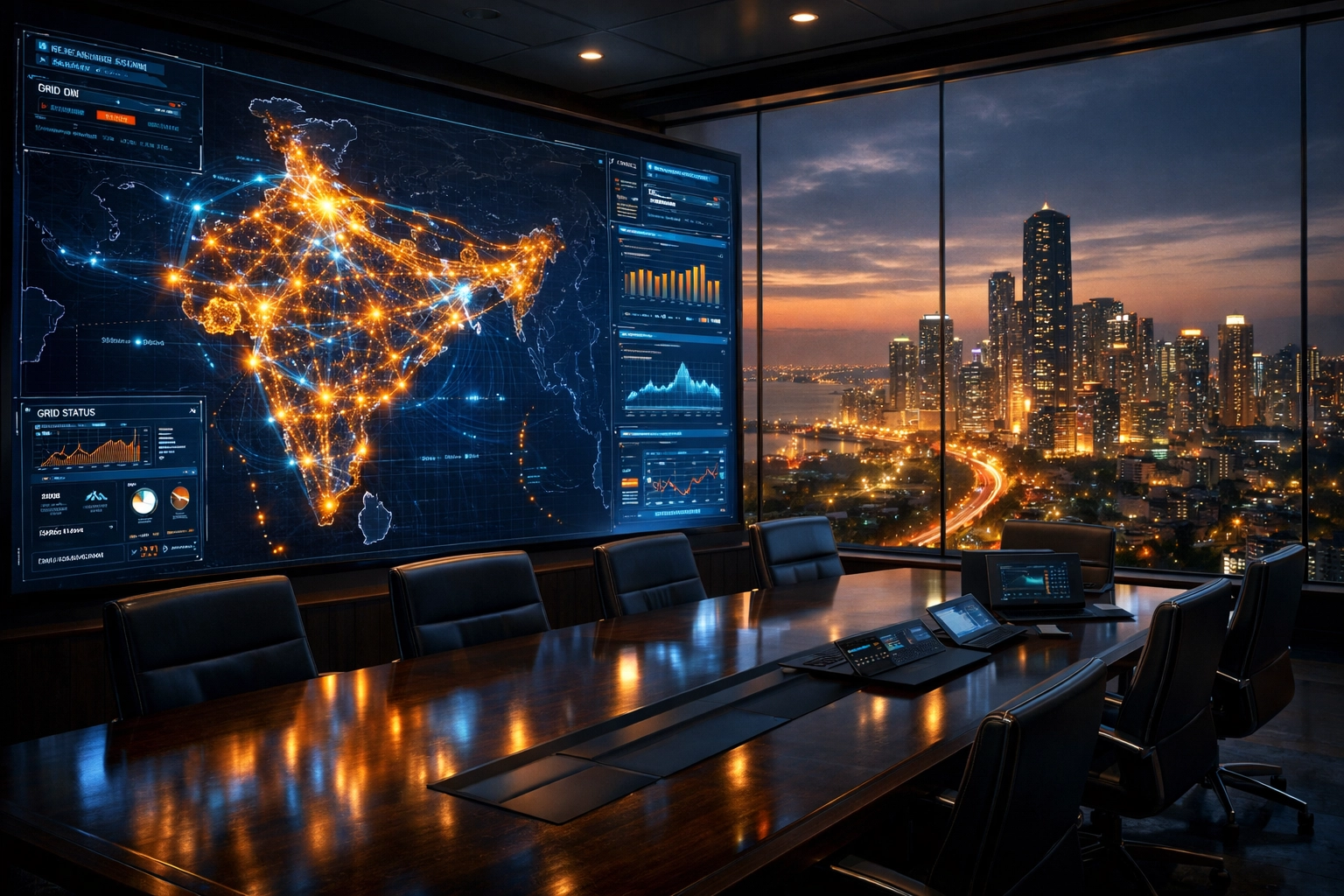 Corporate news India: Digital command center monitoring energy distribution across South Asian markets.