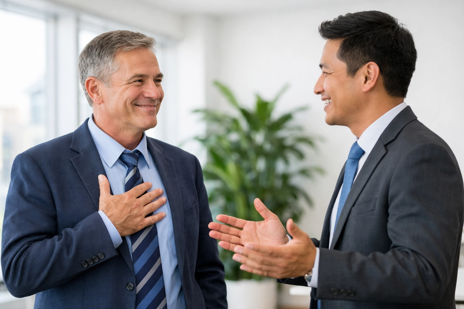 Business professionals discussing payment solutions and maintaining positive client relationships