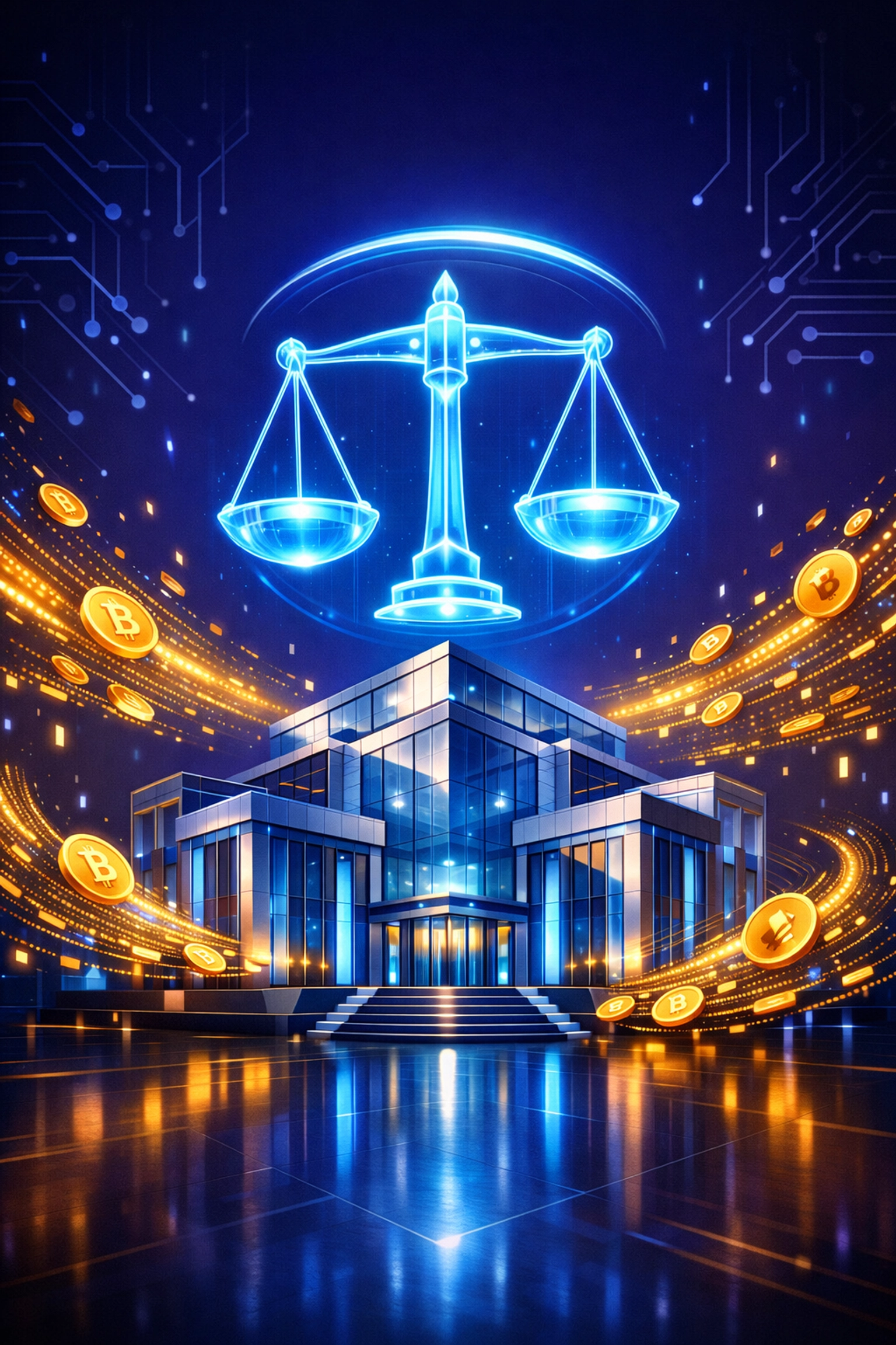 CLARITY Act cryptocurrency regulation framework with digital justice scales and blockchain technology