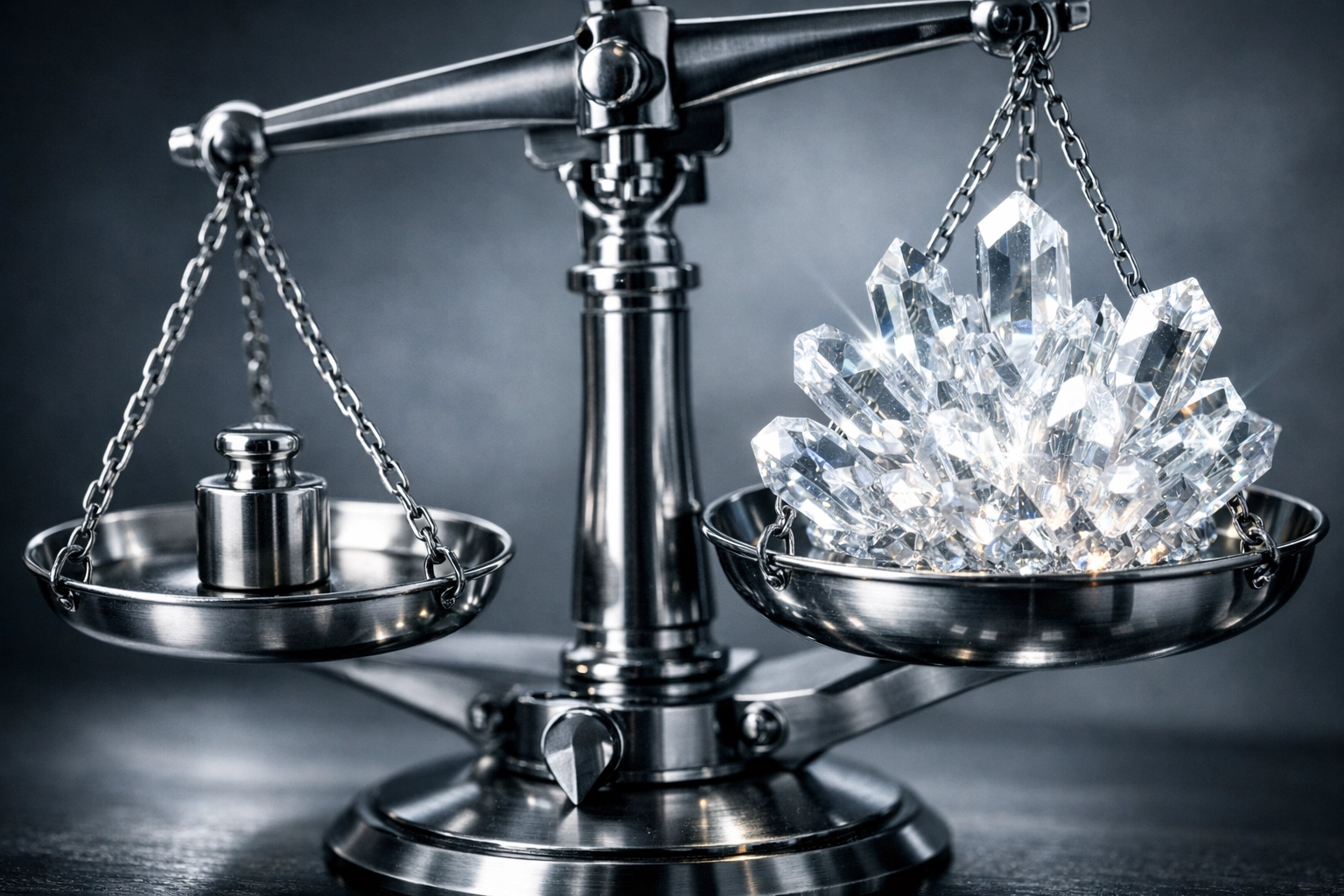 A metallic scale balancing price against high-value solutions to illustrate margin protection in sales.