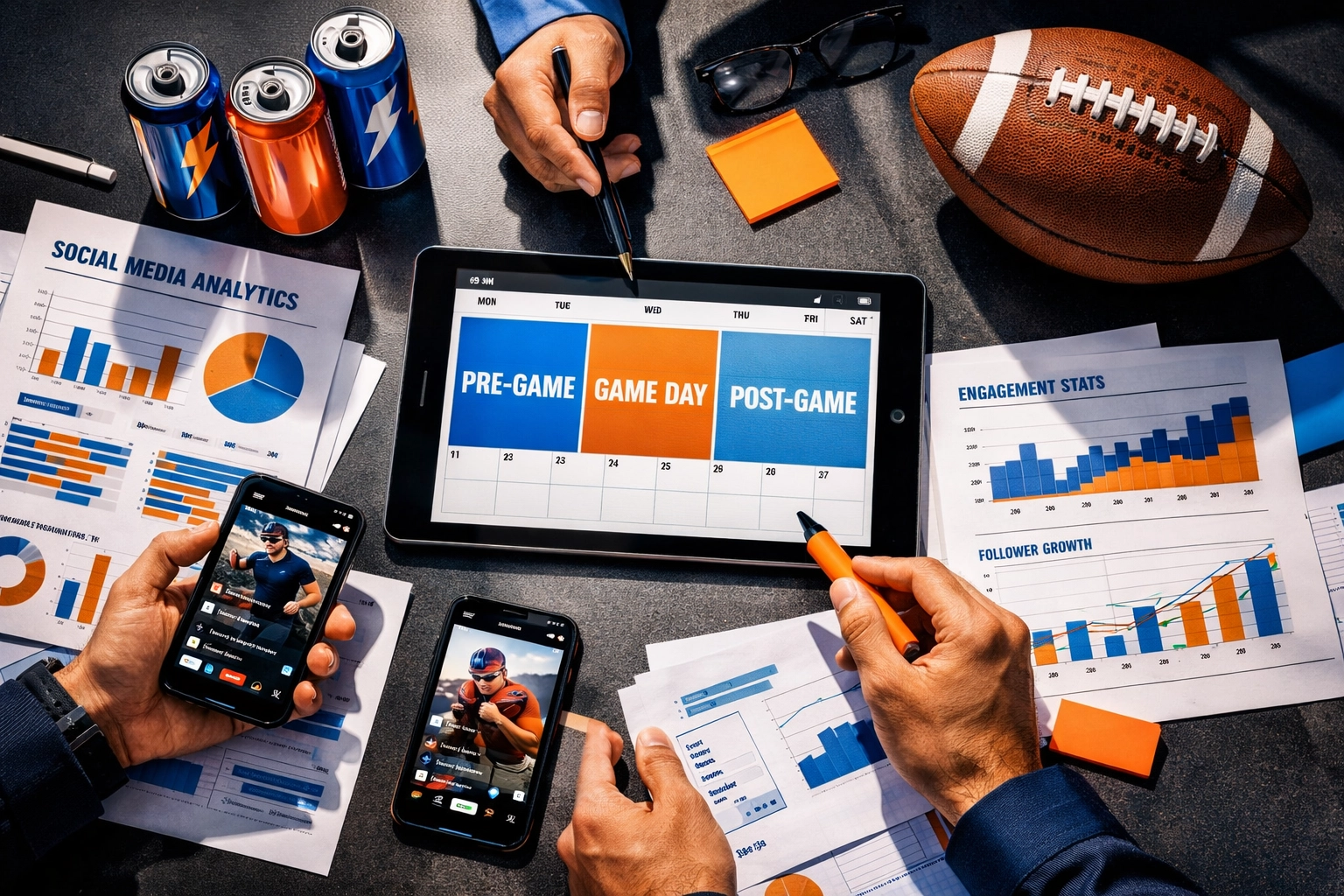 Super Bowl marketing campaign strategy planning with social media analytics and multi-phase timeline