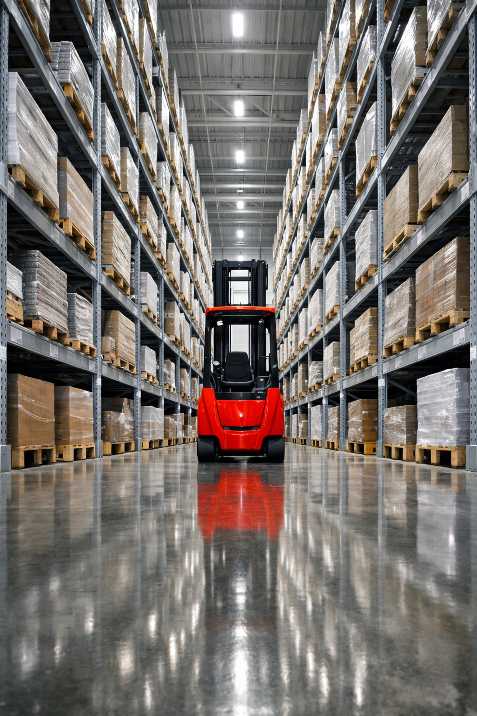 Modern warehouse and fulfilment aisle with organised storage facilities business units.