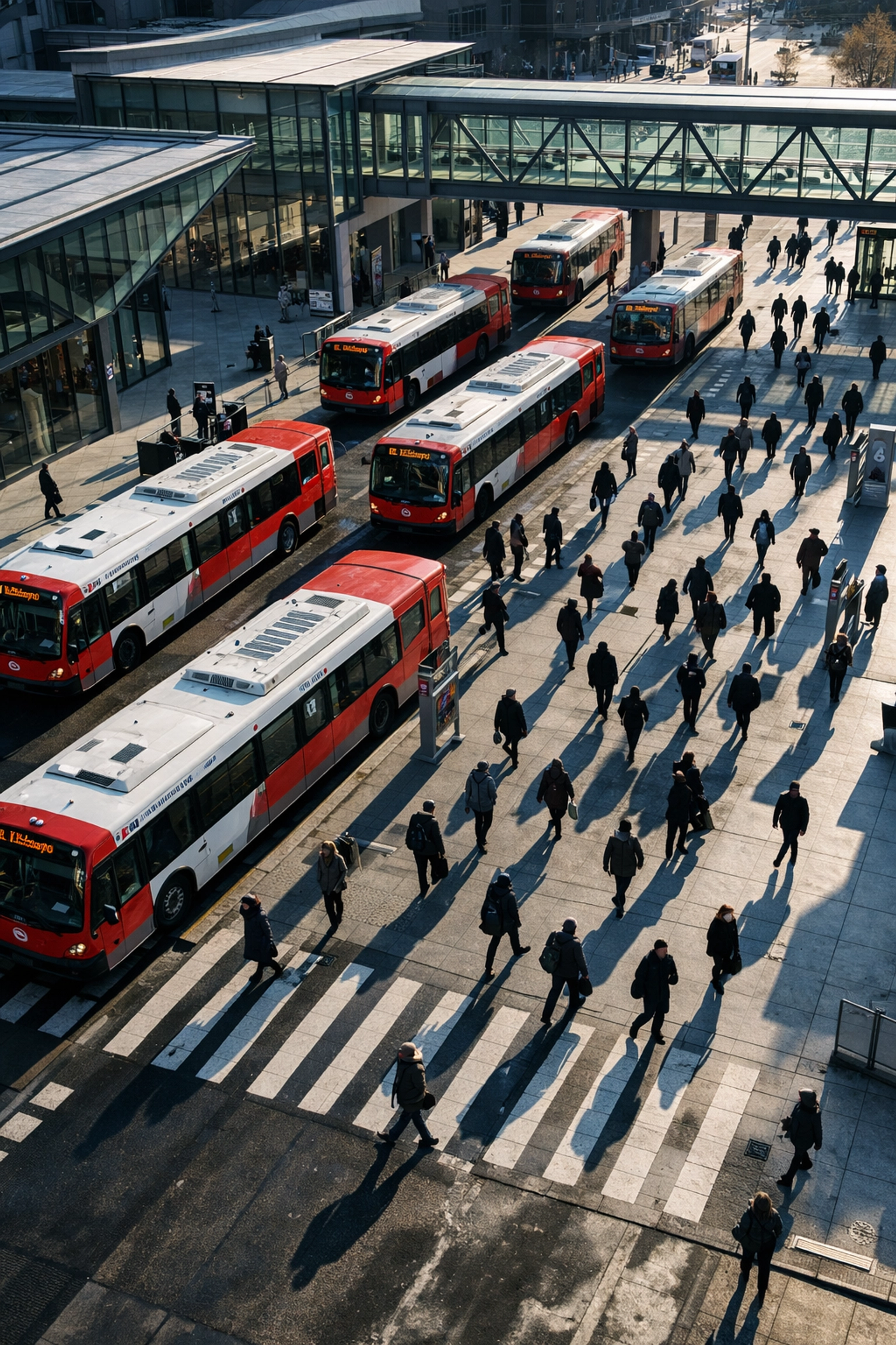 OC Transpo buses at downtown Ottawa transit hub during morning rush hour commute