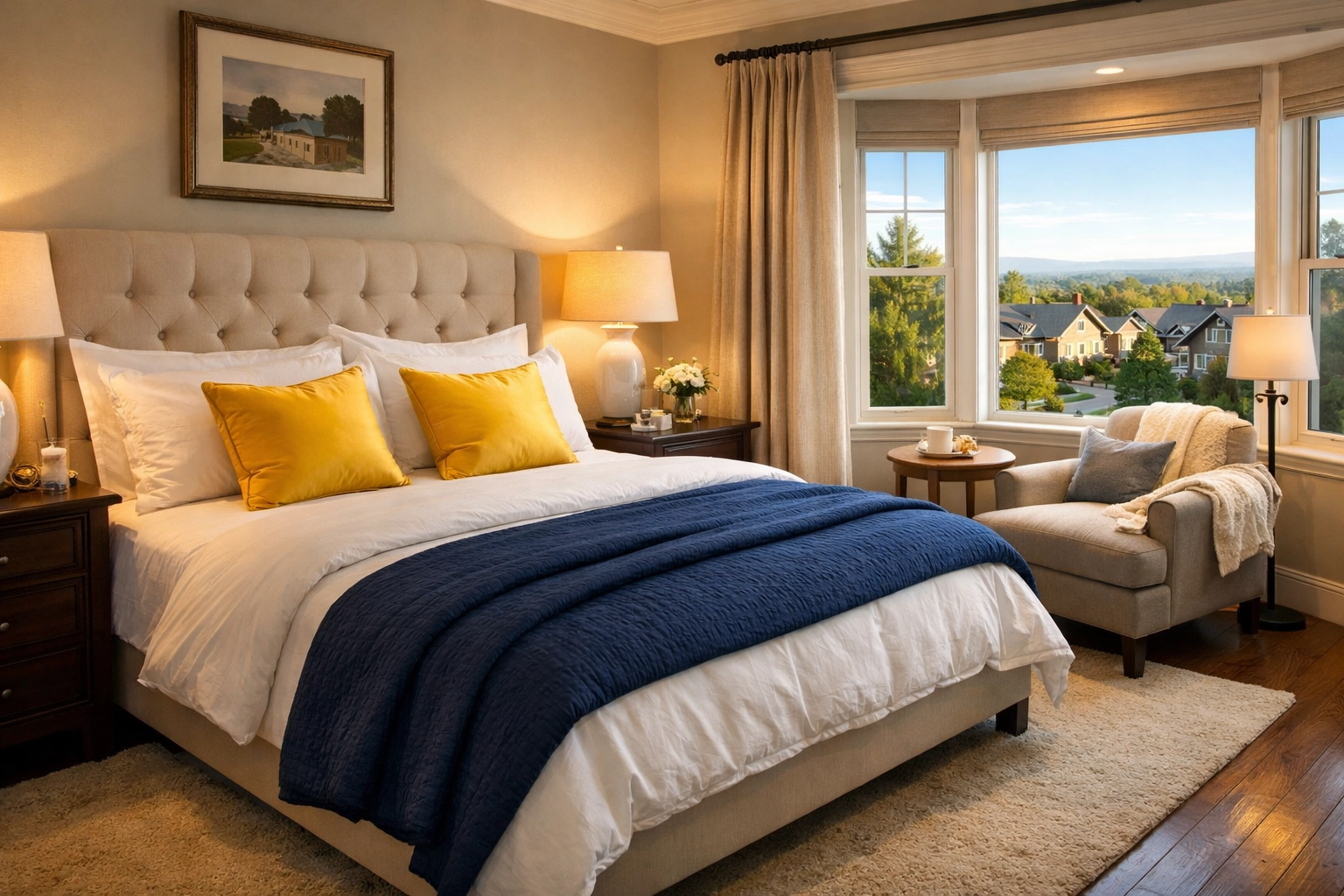 Peaceful master bedroom sanctuary in Littleton maintained by a weekly house cleaning schedule