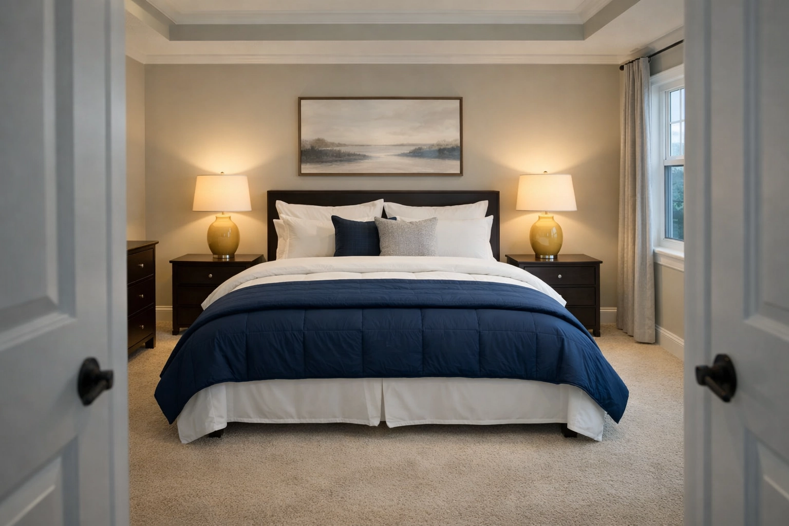 A perfectly organized and stress-free master bedroom in Franklin, MA, after a professional weekly house cleaning service.