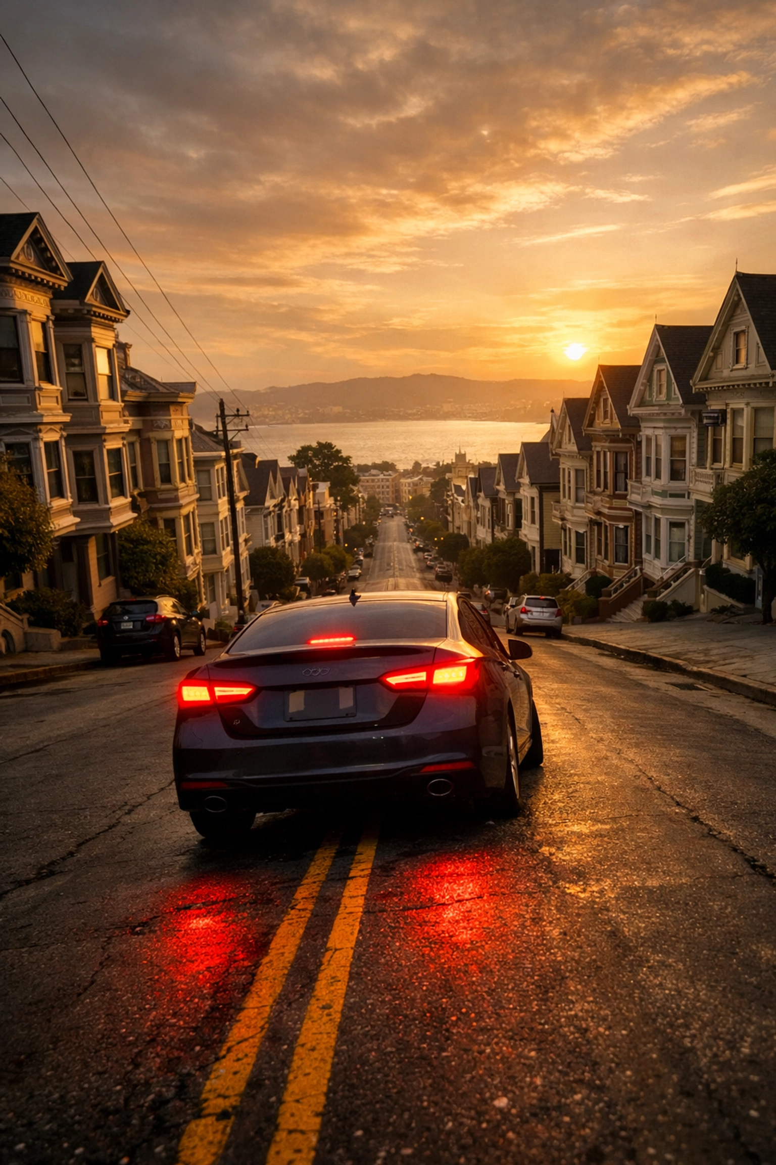 Car parked on a steep San Francisco hill highlighting the importance of professional brake repair in SF.