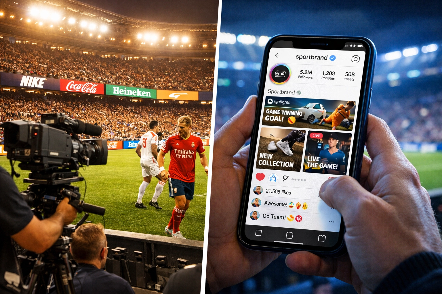 Stadium advertising and mobile sports marketing showing integrated brand partnership strategy