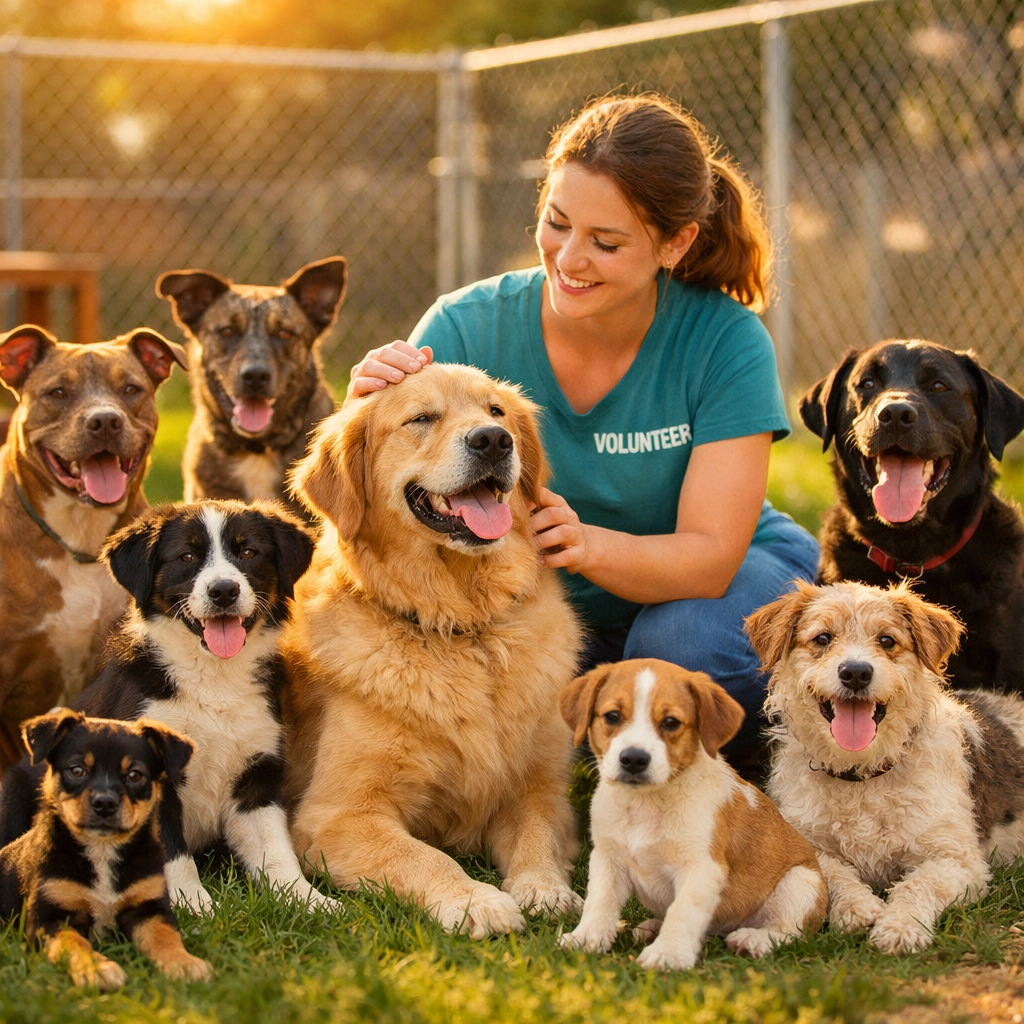 Volunteer with shelter dogs at Dorchester Paws animal shelter in Summerville