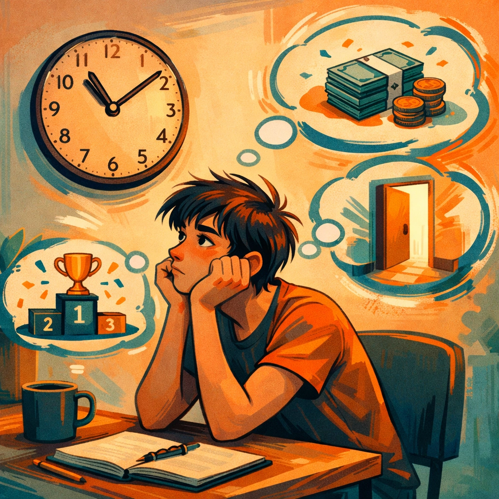 Young person waiting for opportunity while dreaming of financial success and career breakthrough