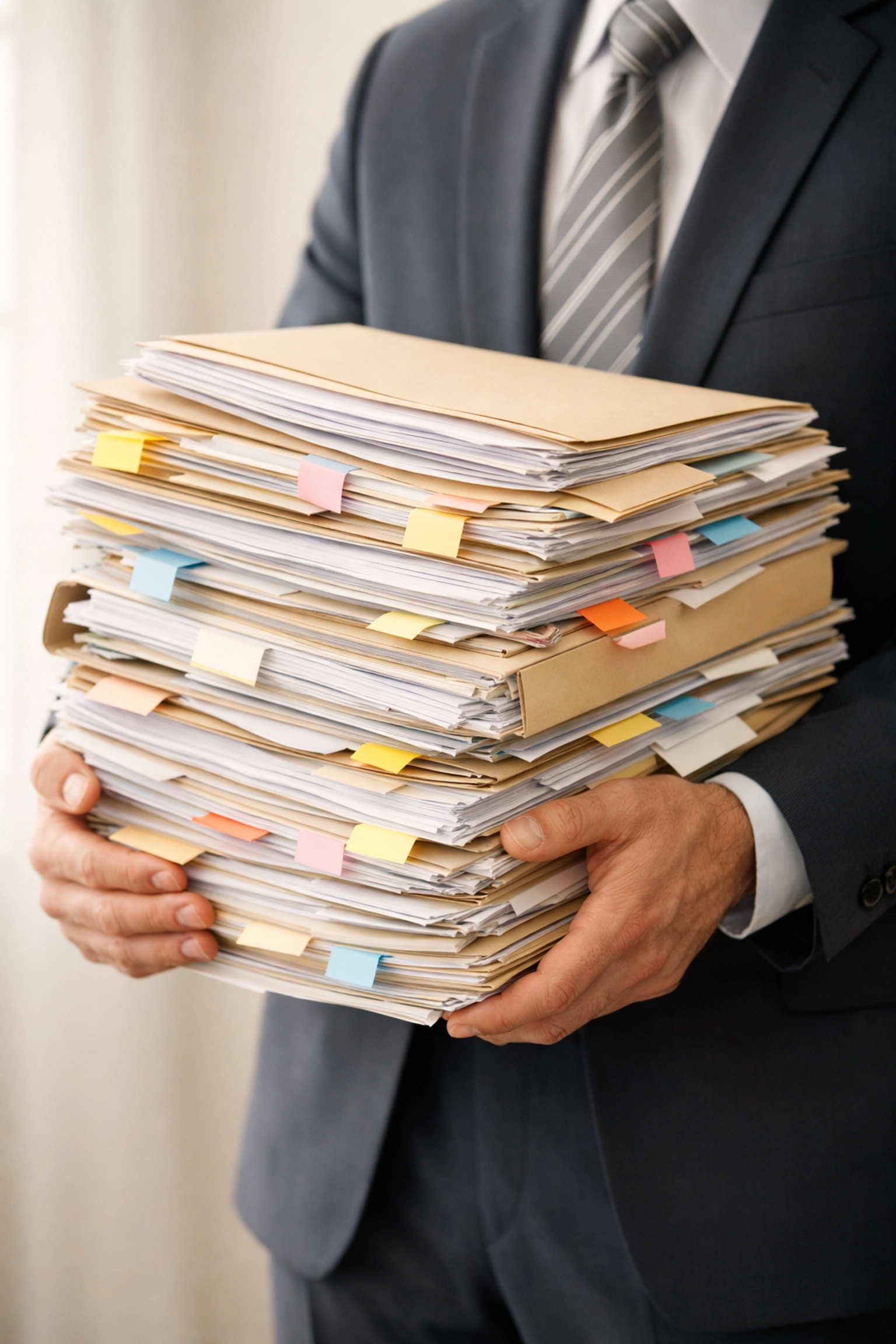 Stack of due diligence documents and business records required when selling a company