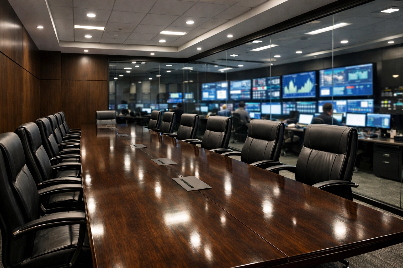 Modern corporate boardroom illustrating the scalable media holding and consulting infrastructure of Dakdan.