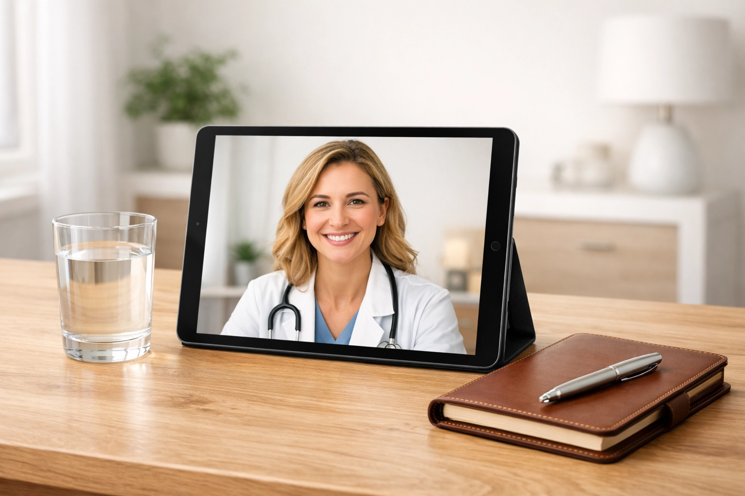 Online weight loss doctor consultation via tablet for safe medical supervision of Wegovy substitutes.