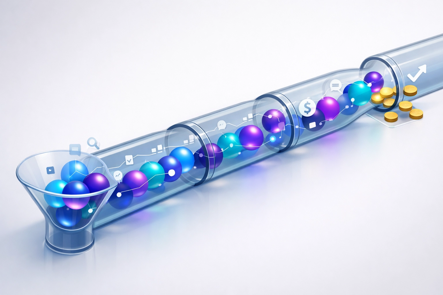 AI-powered sales pipeline automatically processing and qualifying leads through multiple stages