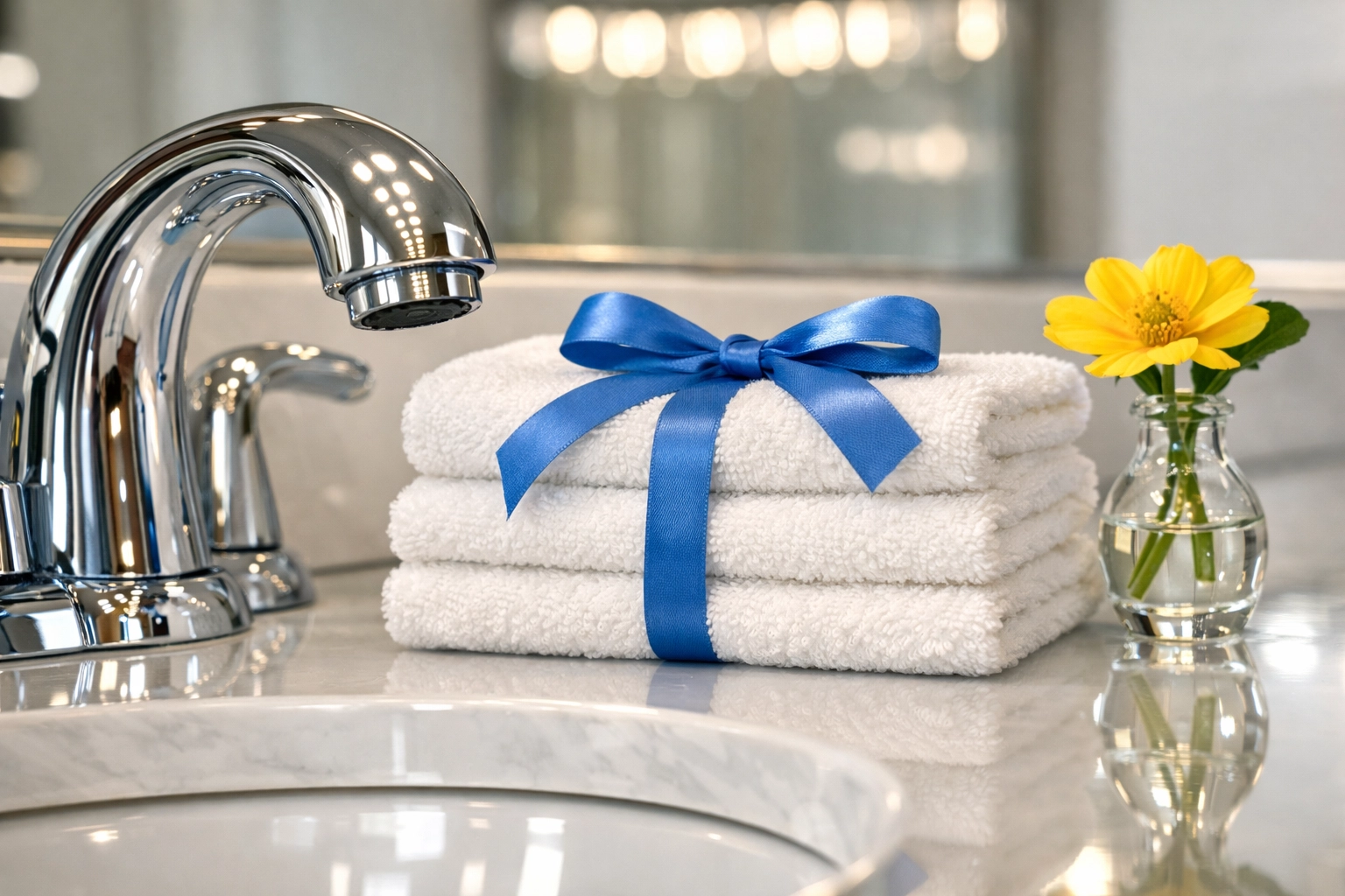 A sparkling clean bathroom vanity with polished chrome fixtures after a professional deep cleaning in Acton.