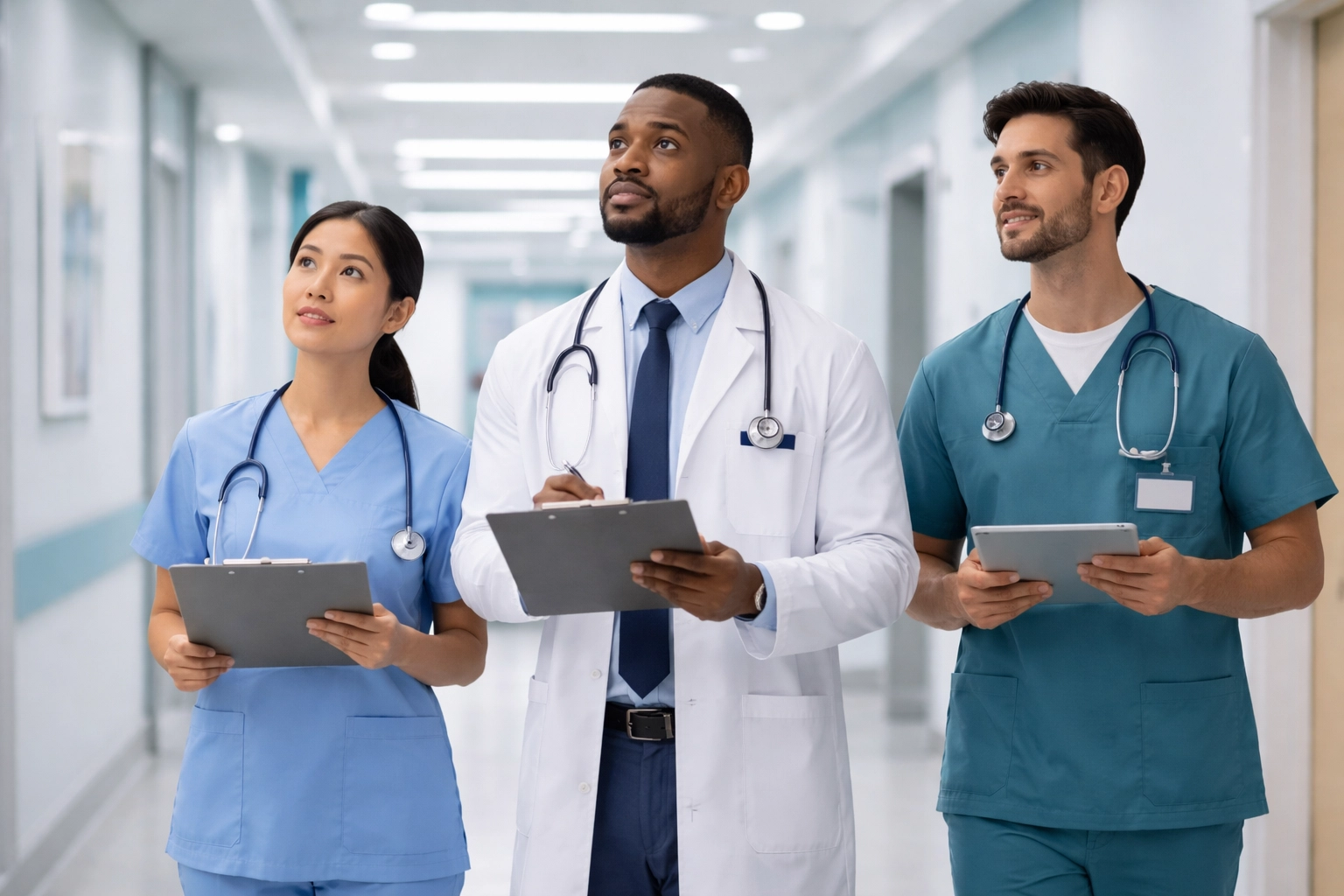 Healthcare professionals conducting a facility walkthrough inspection to enhance compliance and survey preparation