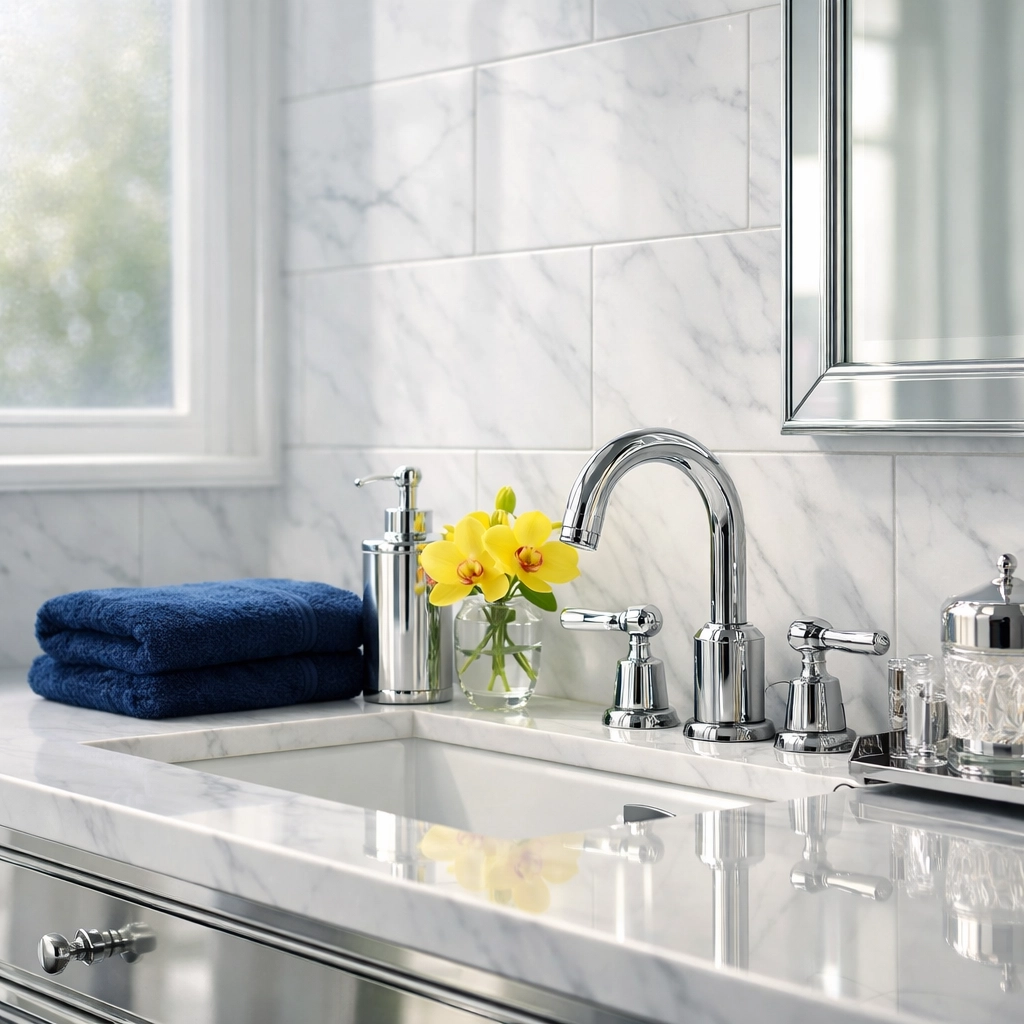 Pristine master bathroom with clean tile grout and polished fixtures after deep cleaning in Canton.