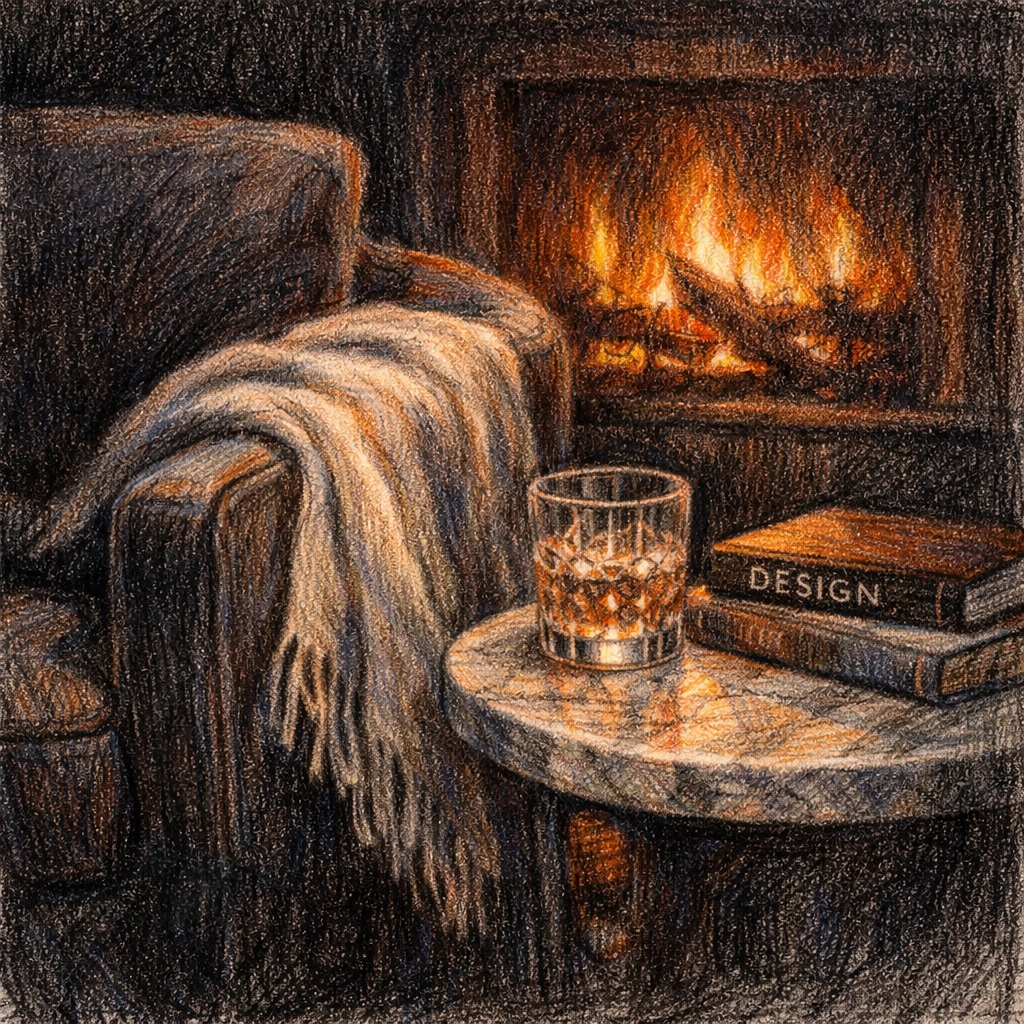 Approachable luxury hospitality design featuring a comfortable lounge with a warm fireplace.