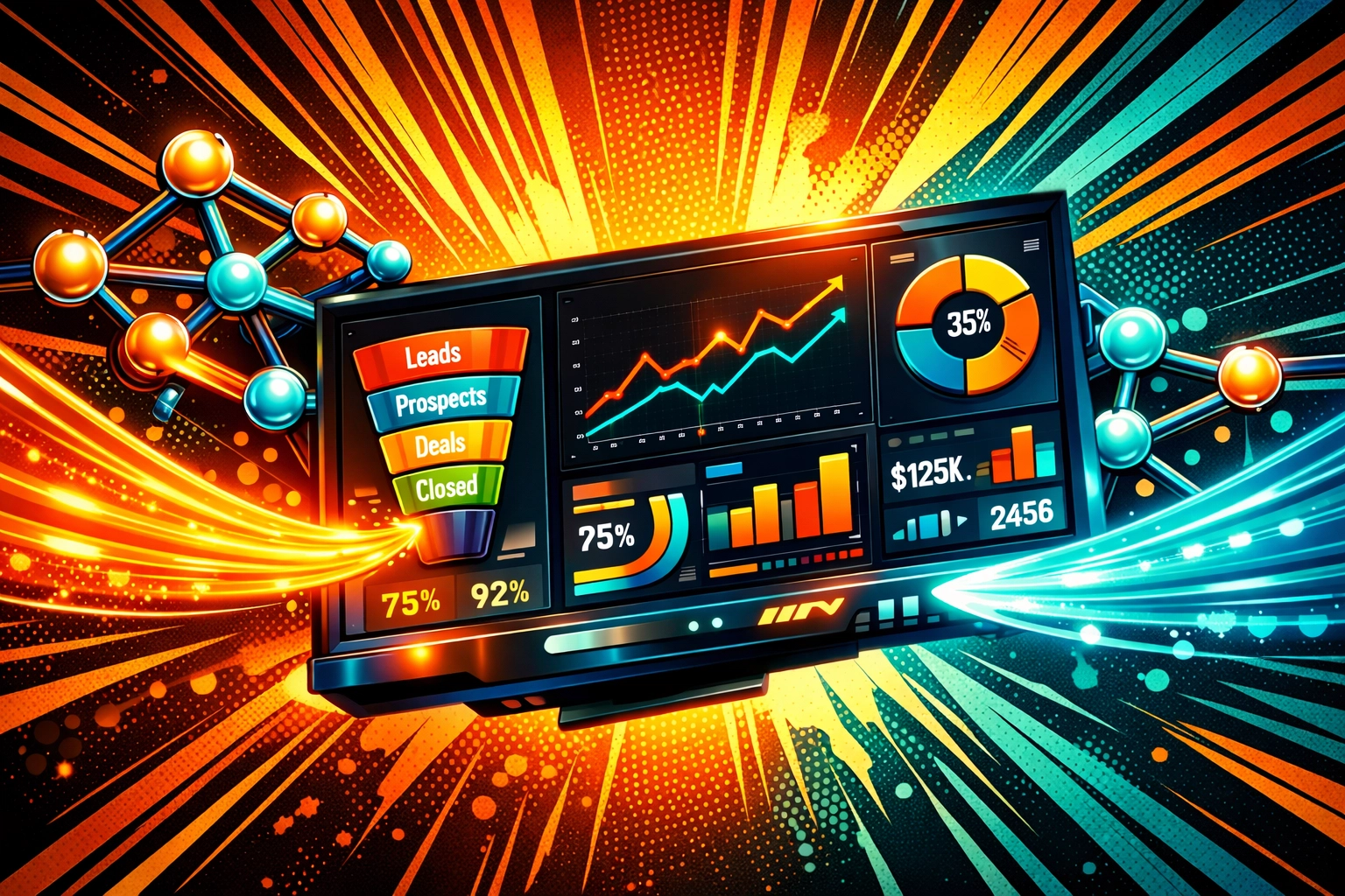Sales automation dashboard displaying pipeline metrics and data streams