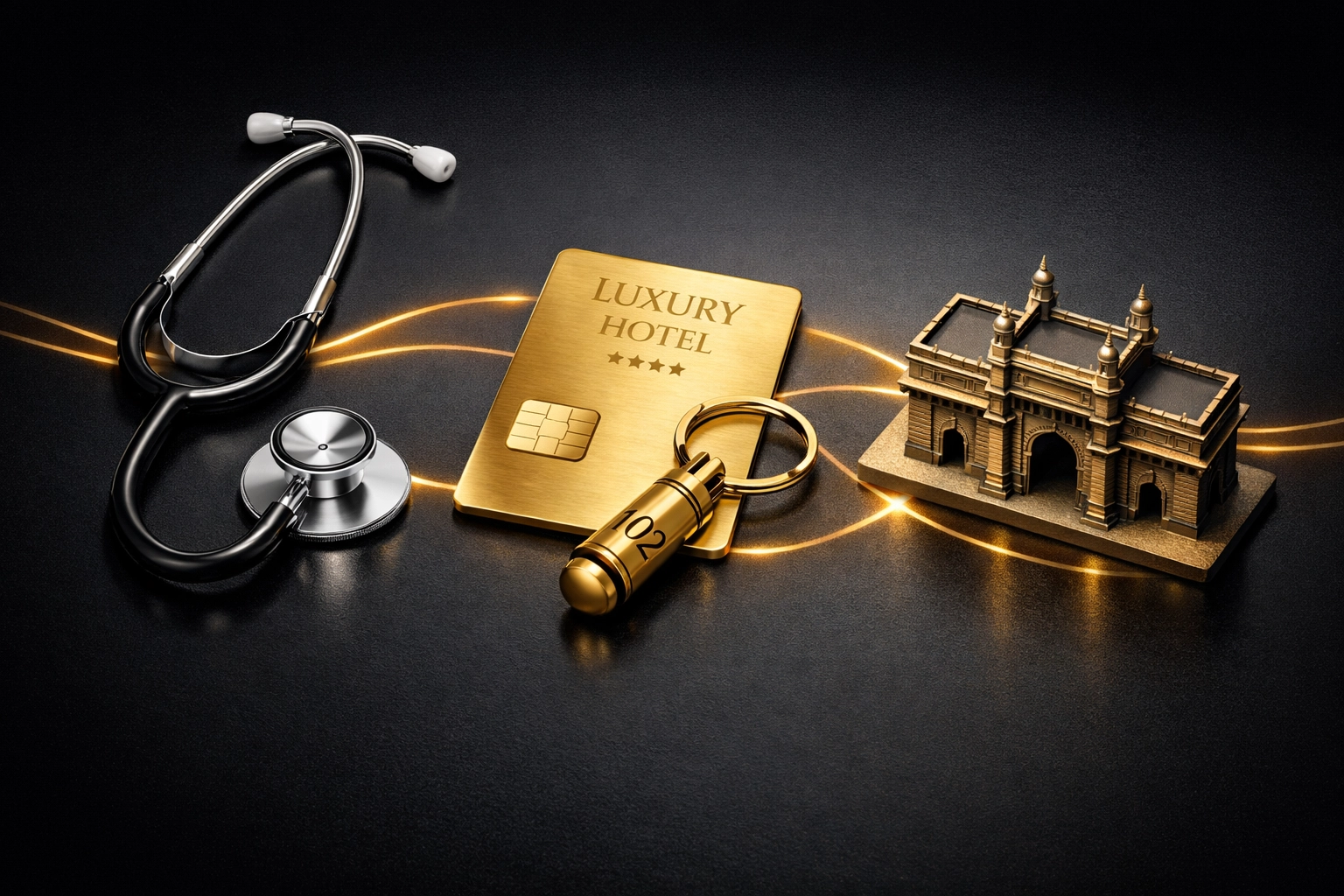 Symbols of healthcare, hospitality, and Mumbai SMEs unified by a data-driven digital marketing strategy.