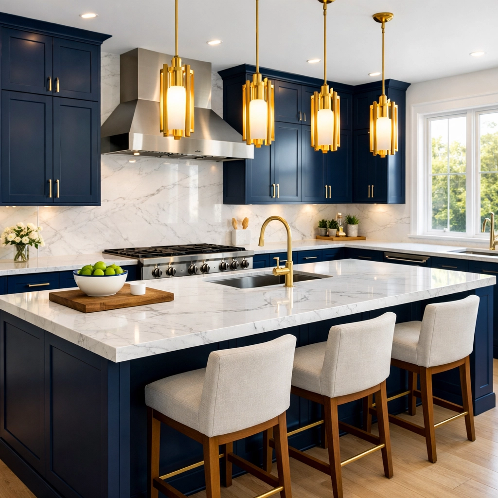 Spotless modern kitchen in Foxborough after professional post construction cleaning showing dust-free countertops.