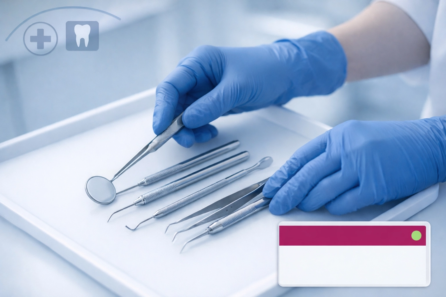 Skilled dental nurse in blue gloves organizing surgical instruments, highlighting clinical expertise for dental nurse pay uk.