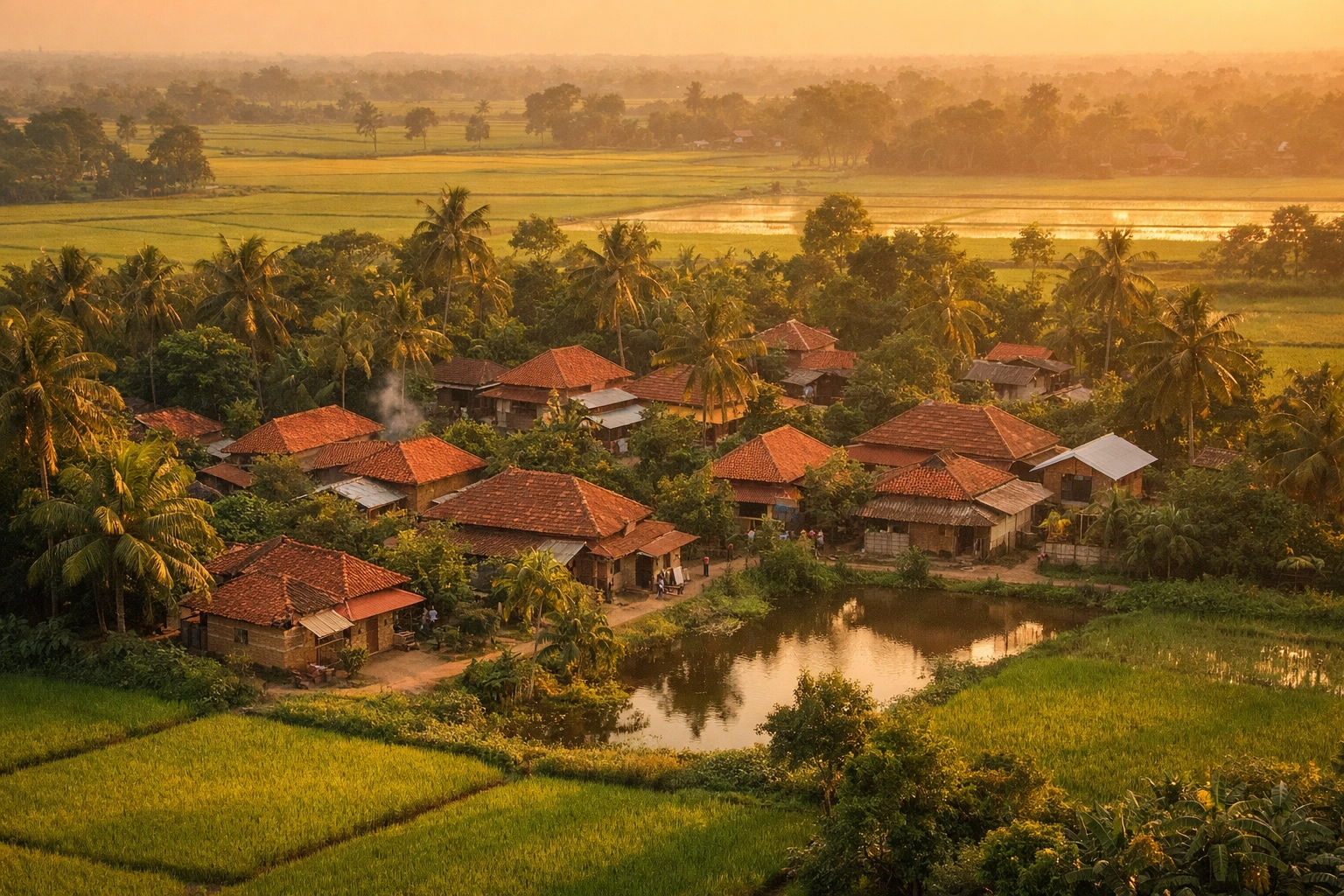 Rural Bangladesh village with palm trees where Nipah virus transmission occurs