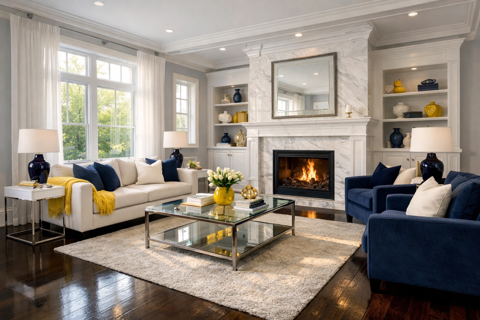 Immaculate Andover luxury living room with polished floors, maintained by professional cleaners in Andover.