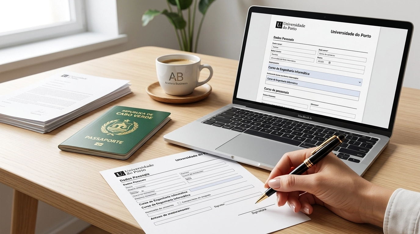 Documentação organizada para candidatura a universidade em Portugal