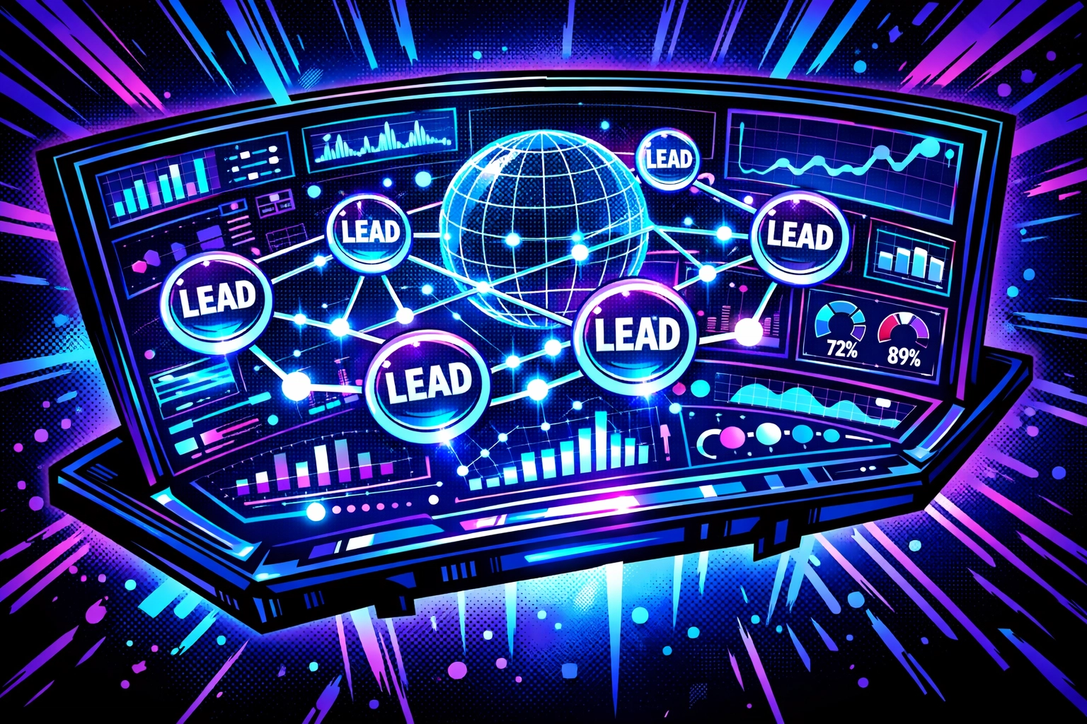 AI lead generation dashboard displaying real-time data analysis and prospect targeting