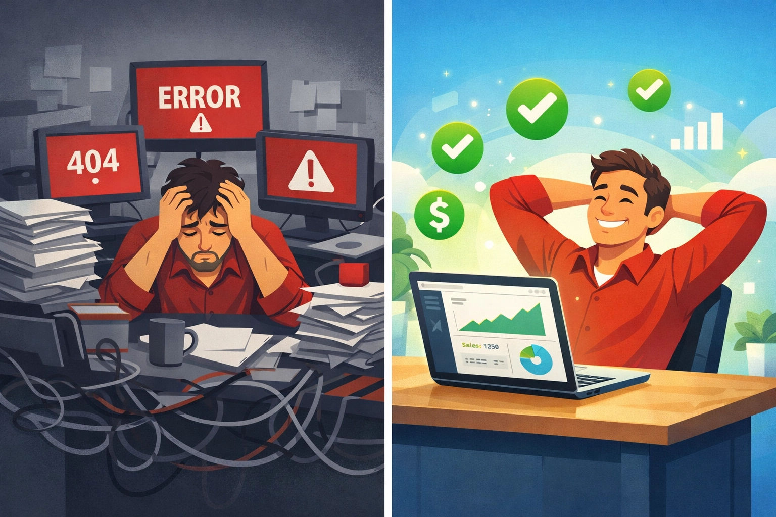 Comparison showing complex crypto payment setup versus simple Larecoin merchant portal integration