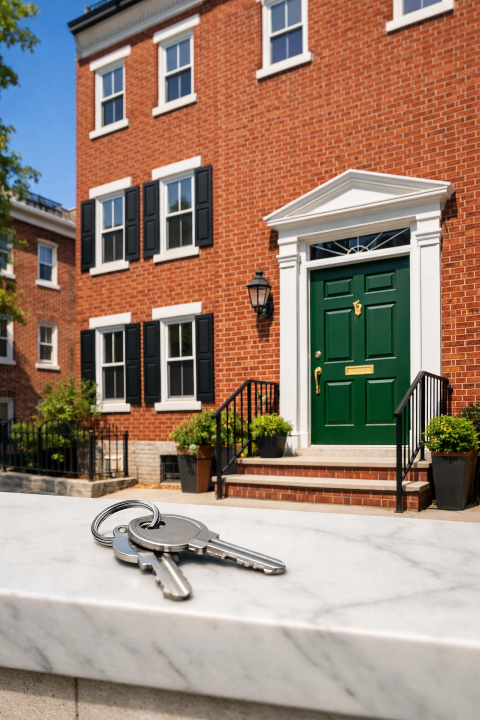 Classic Philadelphia rowhome with keys, illustrating a property ready for a DSCR loan investment.