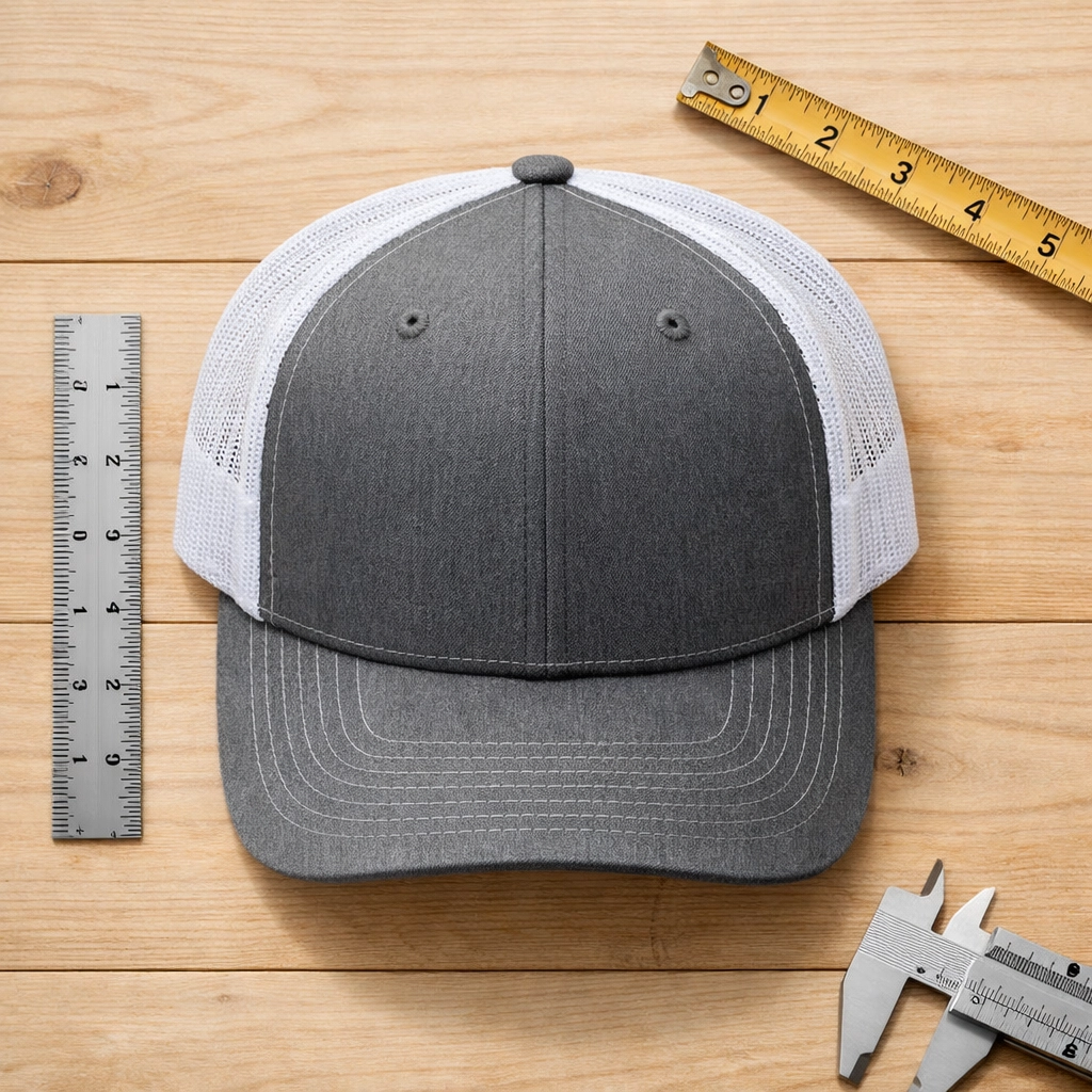 Richardson 112 mid-profile trucker cap showing structured front panels and crown height